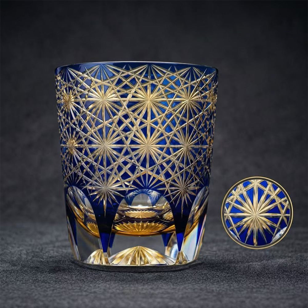 Hand-Cut Crystal Glasses—Daisy Blue